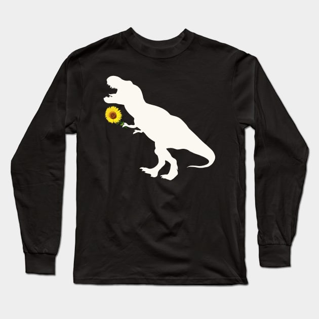 Sunflower and T rex dinosaur Long Sleeve T-Shirt by Collagedream